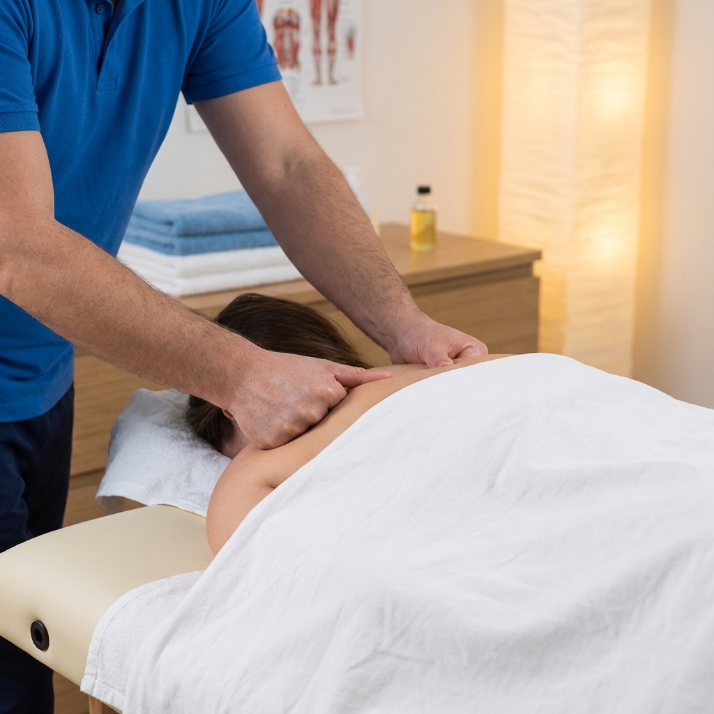 Profesionálny masér vykonáva hĺbkovú masáž chrbta